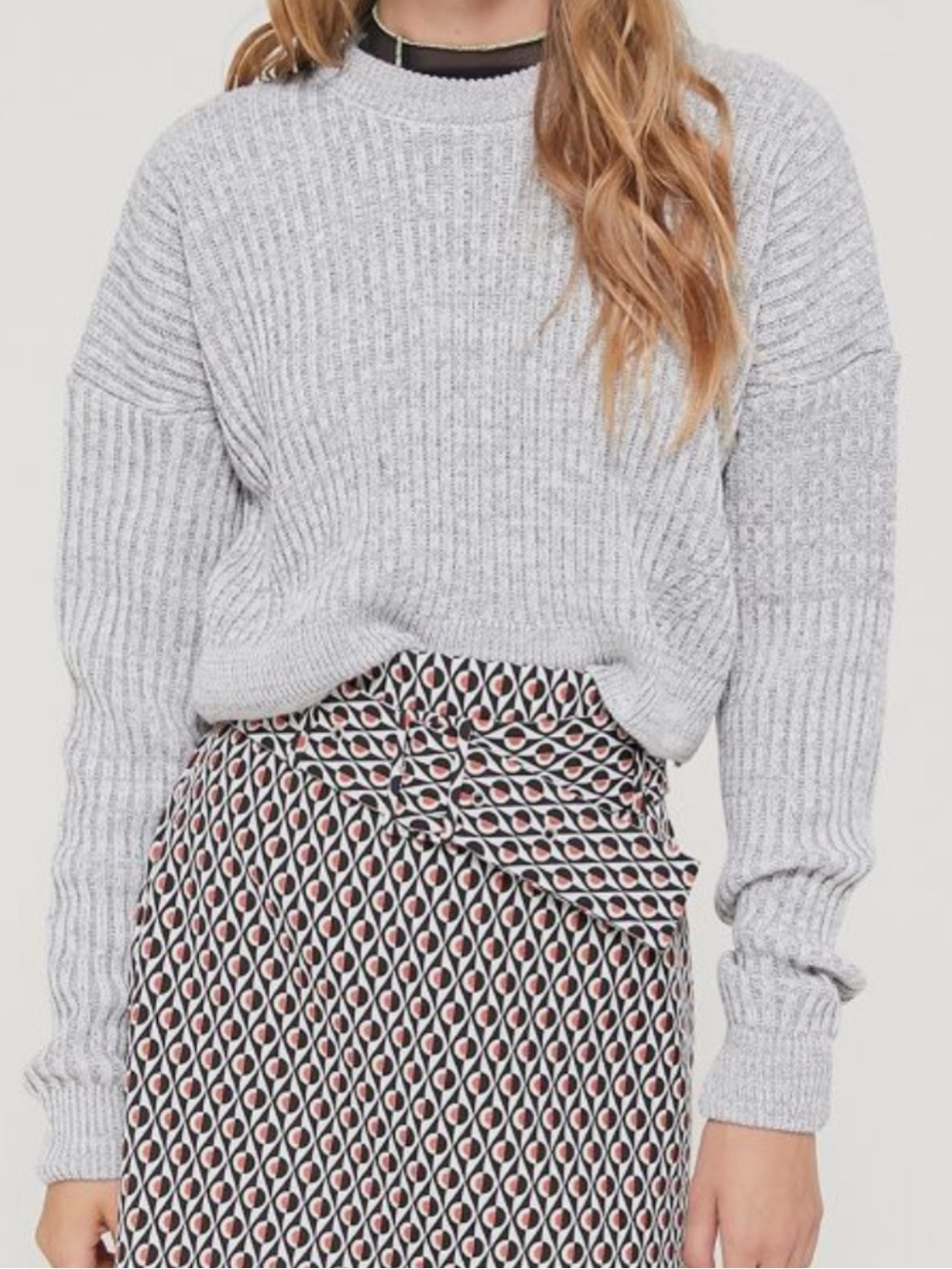 Urban Outfitters Gray Cropped Ribbed Knit Sweater